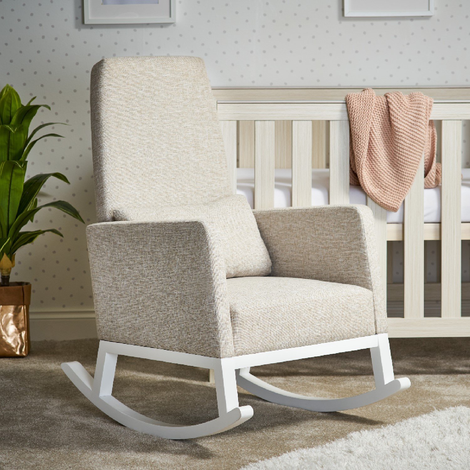 1-171.jpg Beige Fabric High Back Rocking Chair - Obaby - Image 1