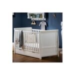 Stamford White Sleigh Cot Bed with Drawer - Obaby