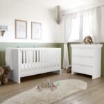 White Pine Nursery Furniture 2-Piece Set including Convertible Cot Bed and Changing Table - Mason