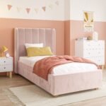 Pink Velvet Single Bed Frame with Storage Drawer - Phoebe