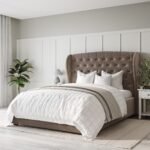 Mink Brown Velvet Double Ottoman Bed with Winged Headboard - Safina