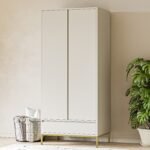 Modern Beige 2 Door Double Wardrobe with Drawer - Zion