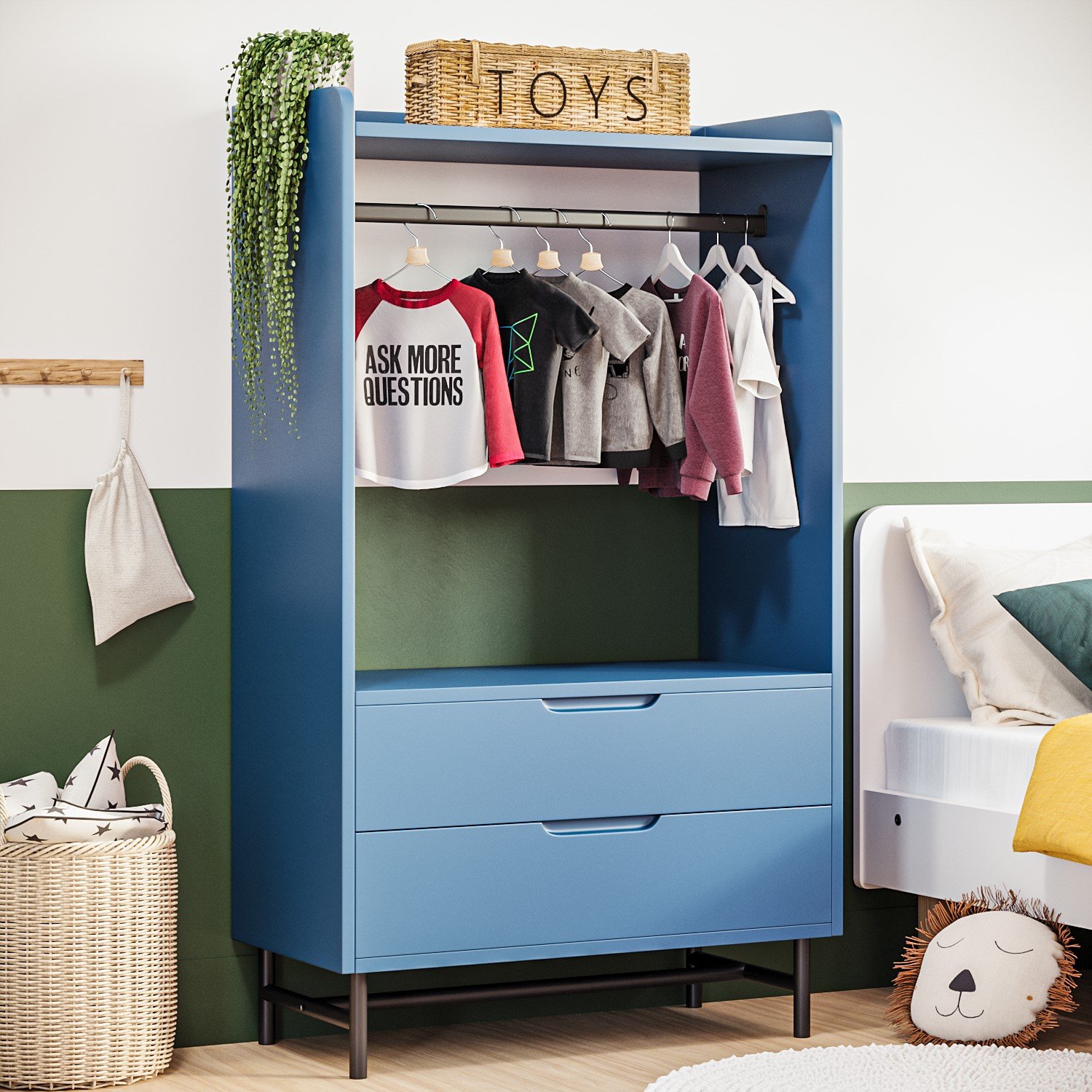 1-241.jpg Kids Blue Open Wardrobe with 2 Drawers - Rueben - Image 1