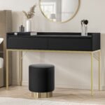 Black Dressing Table with 2 Drawers and Gold Legs - Zion