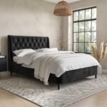 Black Velvet King Size Ottoman Bed with Legs - Amara