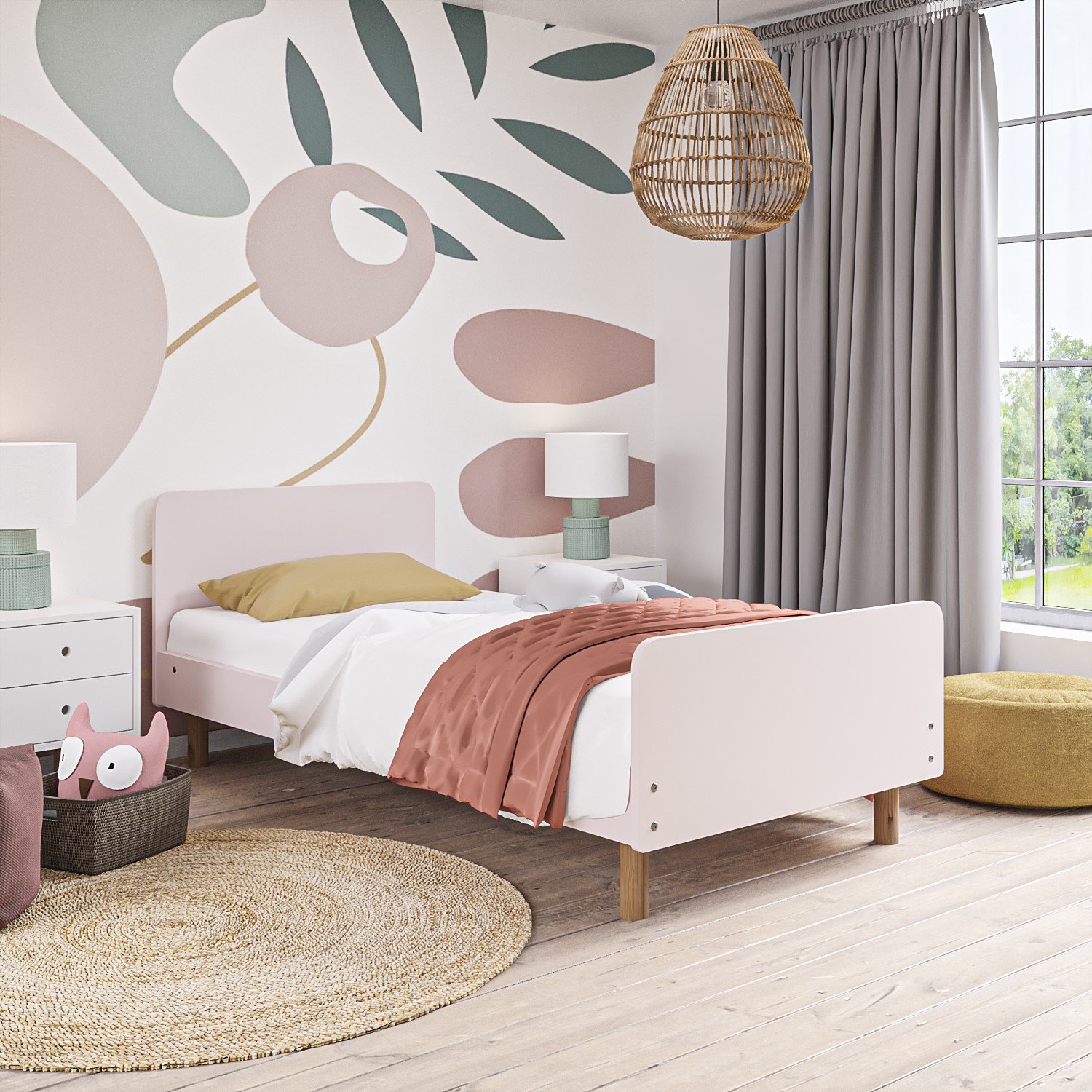 1-54.jpg Pink Wooden Single Scandi Bed Frame - Juni - Image 1