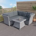 5 Seater Grey Rattan Garden Corner Sofa and Table Set - Aspen