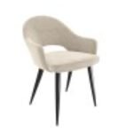 Round Black Dining Table with 4 Beige Fabric Dining Chairs - Karie