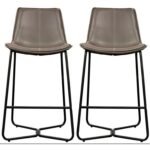 Set of 2 Grey Faux Leather Bar Stools with Backs - Caspian House