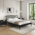 Black Wooden Spindle Mid Century Double Bed Frame - Saskia