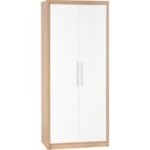 Oak and White Gloss 2 Door Double Wardrobe - Seville - Seconique